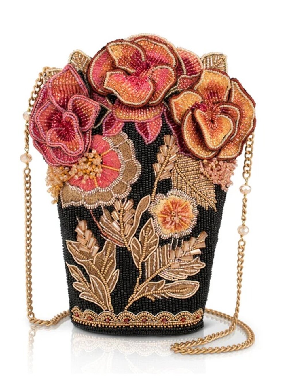 Mary Frances Amber Elegance Floral Bouquet Handbag Bead Bag Black Gold Purse NEW